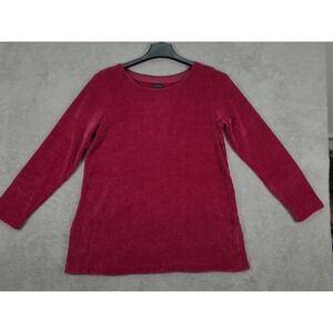 J.Jill Wearever Collection‎ Ribbed Velvet Long Sleeve Top Beet Red Size M